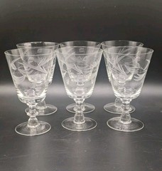 Vtg Etched Clear Glasses Set of 6 New Old Stock Goblet Water Wine 10 oz