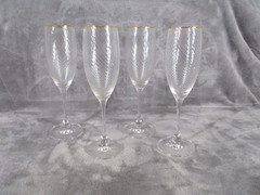 Gorham Verona Champagne Flutes Set Crystal Clear Glasses With Gold Rim 4 Piece