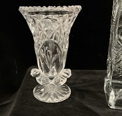 Lot Of Four 4 Pieces Crystal Bud Vase, Shaker, Toothpick Holder, Cruet (no lid)