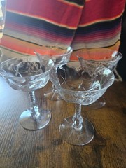 Set of4 Vintage Etched Floral Champagne Coupe Sherbet Glasses Twisted Stem 5.25″