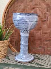Studio Art Pottery Goblet Blue 7″ tall 3.5″ opening