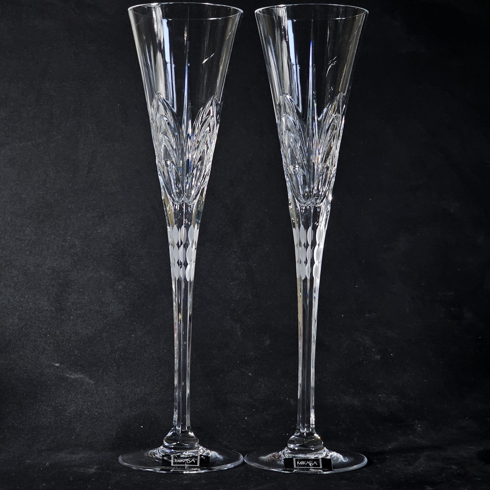 MIKASA MANORVILLE CHAMPAGNE TOASTING FLUTES, Cut Crystal, 11 1/2″, 6oz, 2PCS