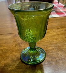Vintage Indiana Glass Co Iridescent Lime Green Purple Harvest Carnival Goblet
