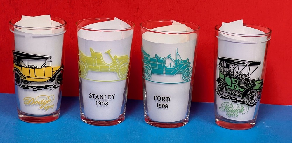Vintage HAZEL ATLAS Tumblers / Barware / With Antique Car Designs – Lot of 4