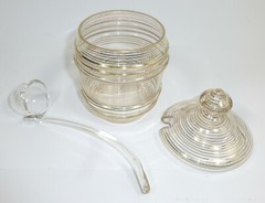 Rare small glass punch bowl with 6 glasses and ladle Josephinenhütte about 1900