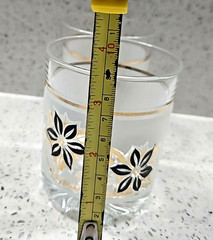 2 Vintage DeValBor Windrose Italian Frosted Gold and Black Floral Design Lowball