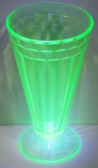 Vintage Green Paneled 6″ Vaseline Uranium Green Glow Glass Footed Desert Tumbler
