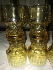 Set of 8 GEORGIAN HONEYCOMB Yellow GOLD Amber 8oz ROCKS GLASS Tumbler GOBLET 4″T