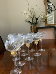 UNION STREET GLASS MANHATTAN GOLD Bordeaux Wine Glass Goblet Signed 11 AVAILABLE