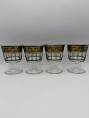 4 Cera Golden Grapes Small Goblets Vintage Green Gold Clear Glass MCM Bs331