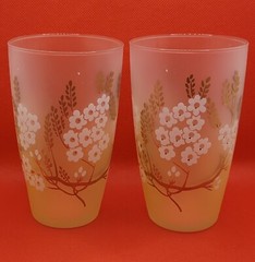 Vintage 1960s Set of 6 Libby Dogwood Frosted Glasses Painted Tumblers 5.5″ Tall