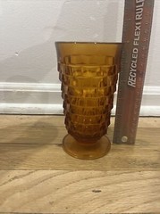 Set Of 4 Vintage Indiana Whitehall Cubist Amber Footed Wine Iced Tea Glasses 6″