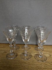 6 Vtg Glastonbury Lotus Hostess Pattern 6” Wine Cordial Stems -Gorgeous -Rare!