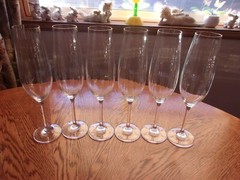 Ribbed Champagne Flute Smooth Stem 9 7/8″ Crystal Blown Glass – Set of 6