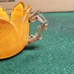 Orange Glass Flower-Shaped Cup with Branch Handle, Glossy Finish