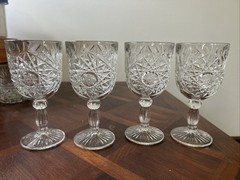 4 PC Cut Crystal Wine Water Glass Heavy Stemware Goblet STAR Burst Glasses Set