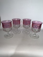 4 Kings Crown Ruby Red Flash Thumprint 5 1/2″ Tiffen Goblets WINE GOBLETS