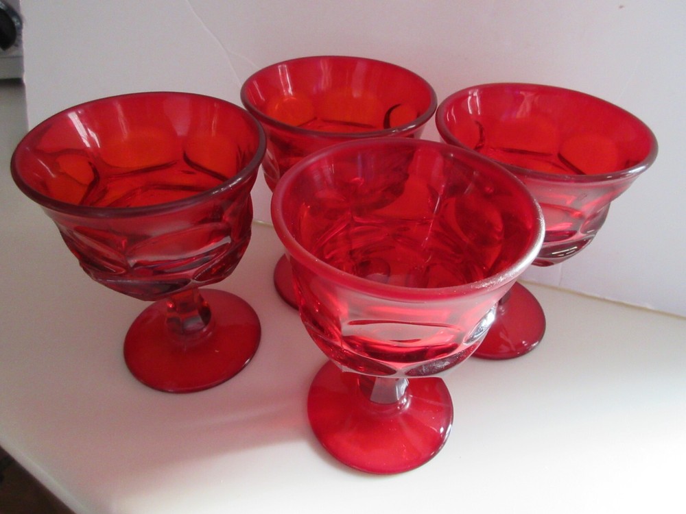 SET OF 4 VINTAGE FOSTORIA ARGUS Ruby Red Champagne Tall SHERBETS 5”