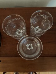 Set of (3) Vintage 7-Inch 8 oz. Lovely Etched Crystal Clear Glass Wine Glasses
