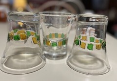 VINTAGE SET 3 HEAVY MURANO ITALY GREEN GOLD HIGHBALL SCOTCH DRINK TUMBLER GLASS