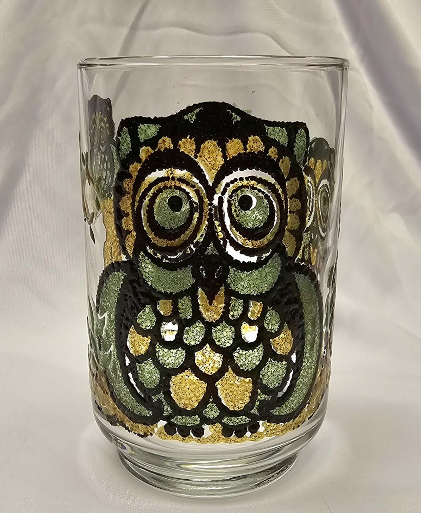 1 MCM Owl Family In A Tree Design Glassware By Libbey 4 1/2″