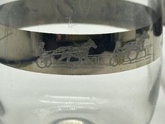 Set Of 3 VTG 1970 Dorothy Draper Style SILVER BAND Tumblers HORSE RACING JOCKEYS