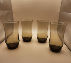 Libbey Apollo Tawny Brown Flat Tumbler Drinking Glasses 13 oz Set of 4 Vintage