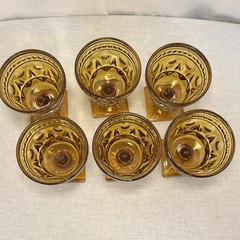 6 Vtg Indiana Glass Amber Colony Parklane Goblets Square Base Footed 5.5″ MCM