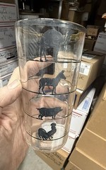 five glass tumblers with silver overlay animals