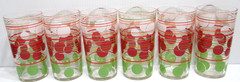 Vintage Mid Century Glass Tumblers SET OF 6 Polka Dots Stripes 4 3/4″ Tall