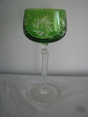 vintage lead crystal GOBLET Bohemia GERMANY GREEN star burst