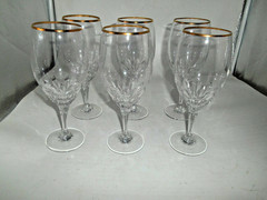 Elegant Set of 6 Gorham Diamond Gold pattern Cut Crystal 14 oz. Iced Tea Stems
