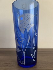 Vintage Hazel Atlas angel fish ritz blue cocktail shaker 2 Glasses 30s heavy