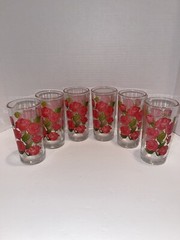 6 Vintage Libbey Crisa Roses 5 1/2” 8 Oz Tumblers Glasses Mint!