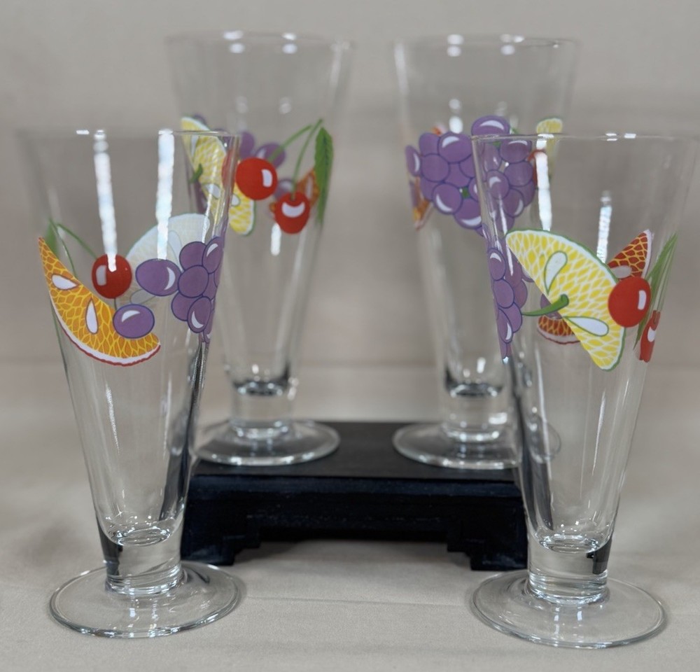 Vintage Fruit Motif Parfait Glasses Iced Tea Dessert Set Of 4
