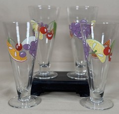 Vintage Fruit Motif Parfait Glasses Iced Tea Dessert Set Of 4