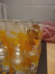 Vintage Federal Glass Clear Flat Tumbler Daisy Floral Yellow/White/Orange X11
