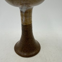 Set Of 3 Studio Art Pottery Wine Goblets Glasses Ceramic Brown Beige