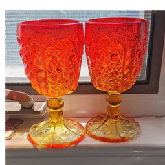 Red and Yellow Pressed Glass Decorative Goblets Set of 2, Glossy Finish abarena