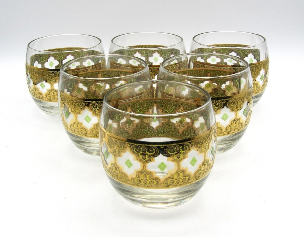 MCM CULVER «VALENCIA» 22K GOLD ROLY POLY LOWBALL GLASSES – SET OF 6