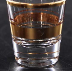 Vintage Shot Glasses Clear Glass with Gold Rim & Gold Rings Set of 6