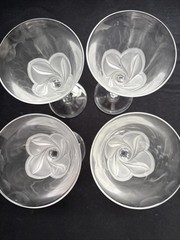 4 Vtg Cristal D’Arques Durand FLORENCE Crystal Frosted Tulip Wine Glasses France