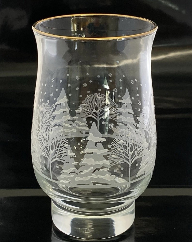 Vintage Libbey Winter Wonderland Clear Glass Flat Tumbler Gold Gilt Rim 5 1/4″