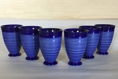 (6) Japanese Porcelain Blue Footed Drinking Tumblers Tea Cups 5 Oz Pristine