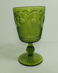 Bartlett Collins Stemmed Water Goblet Manhattan Green Pedestal Vintage 1960s