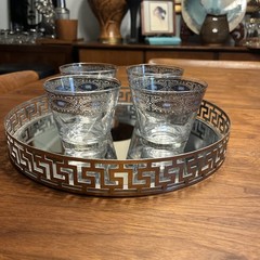 Set Of 4 Culver Sorrento Highball glasses , Silver Filigree W/ Turquoise