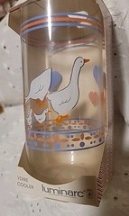 4 NOS 1980’s NOS Vintage Drinking Glass Geese, Hearts Pink And Blue 16oz Ea