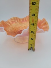 Antique Peach Opal Dugan Carnival Glass Soutache Pattern Wavy Footed Bowl