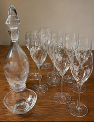 Vintage Princess House Heritage Crystal Decanter Set 10 Wine Glasses & Bowl 12pc