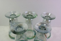 5 Hand Blown Stemware V-Shaped Glasses All Iridescent Green & Blue Band Luster